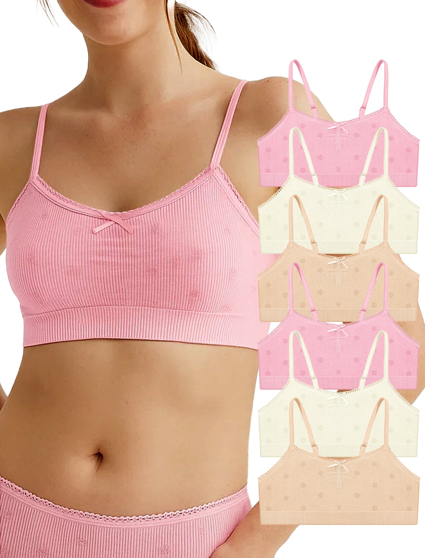 Livona 6 Pack Seamless Girls Bralette – Soft Ribbed & Jacquard Design, No Padding – Effortless Comfort & Style