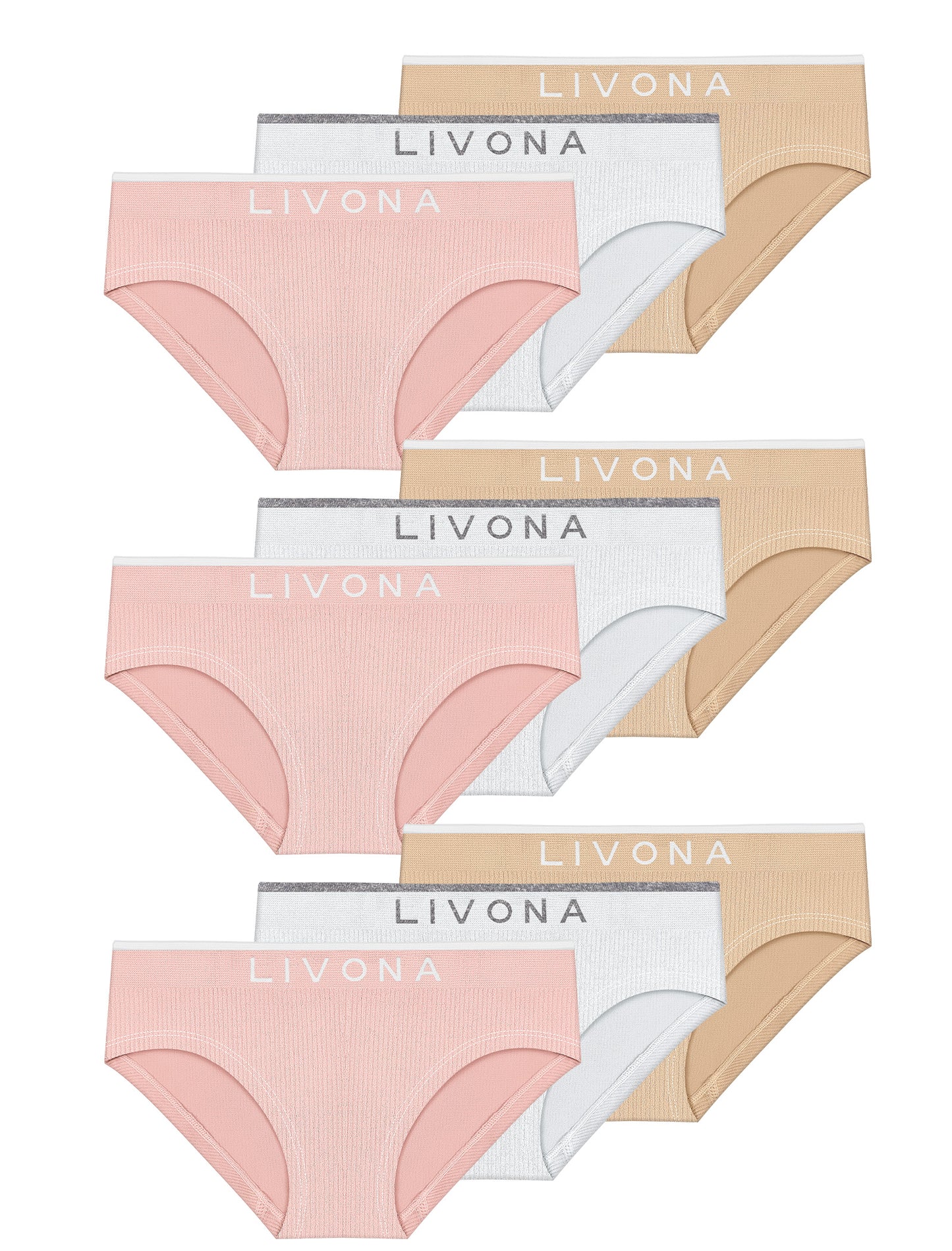 Livona Girls 9-Pack Ribbed Training Panties - Soft Sports Underwear for Teens