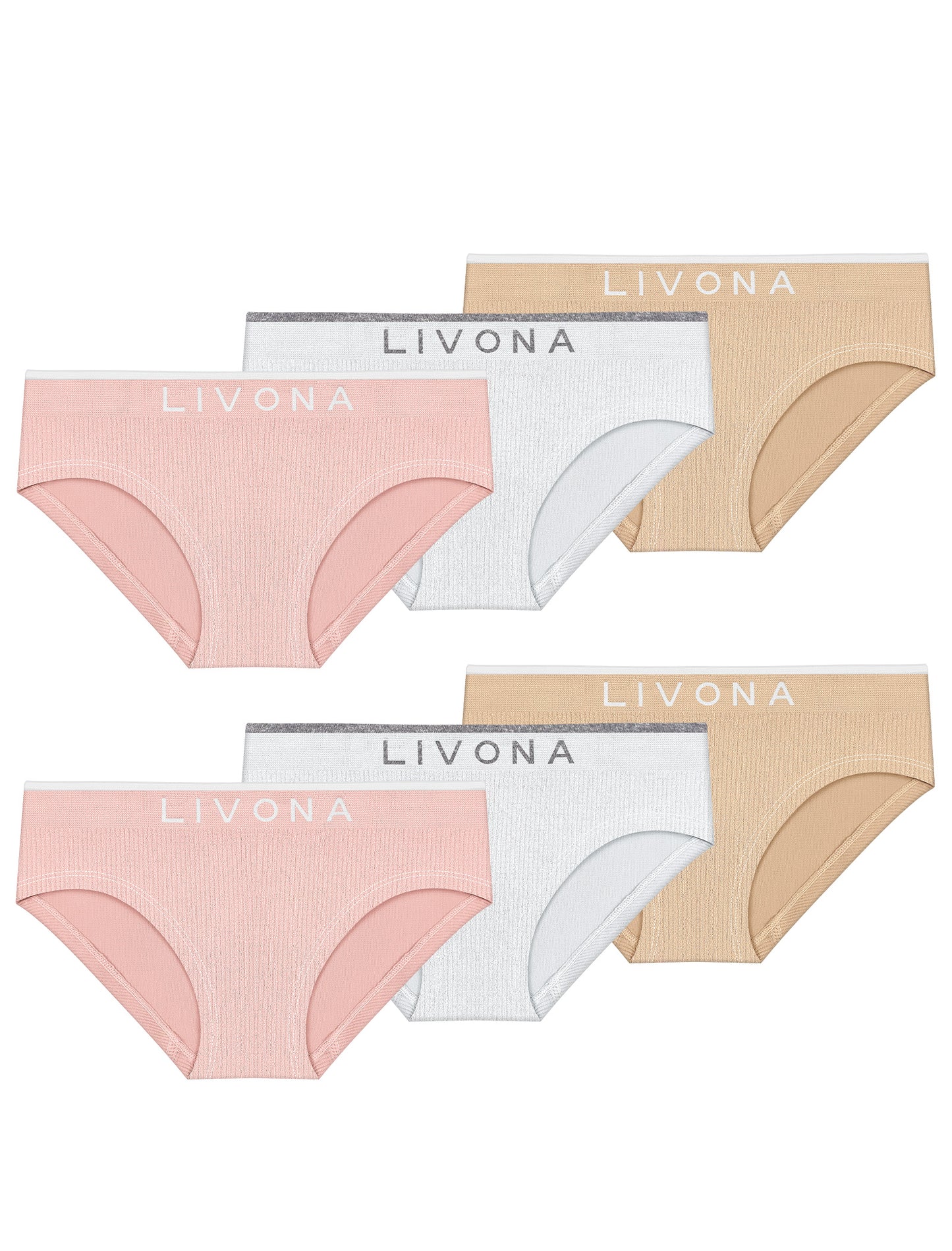 Livona Girls 6-Pack Ribbed Training Panties - Soft Sports Underwear for Teens