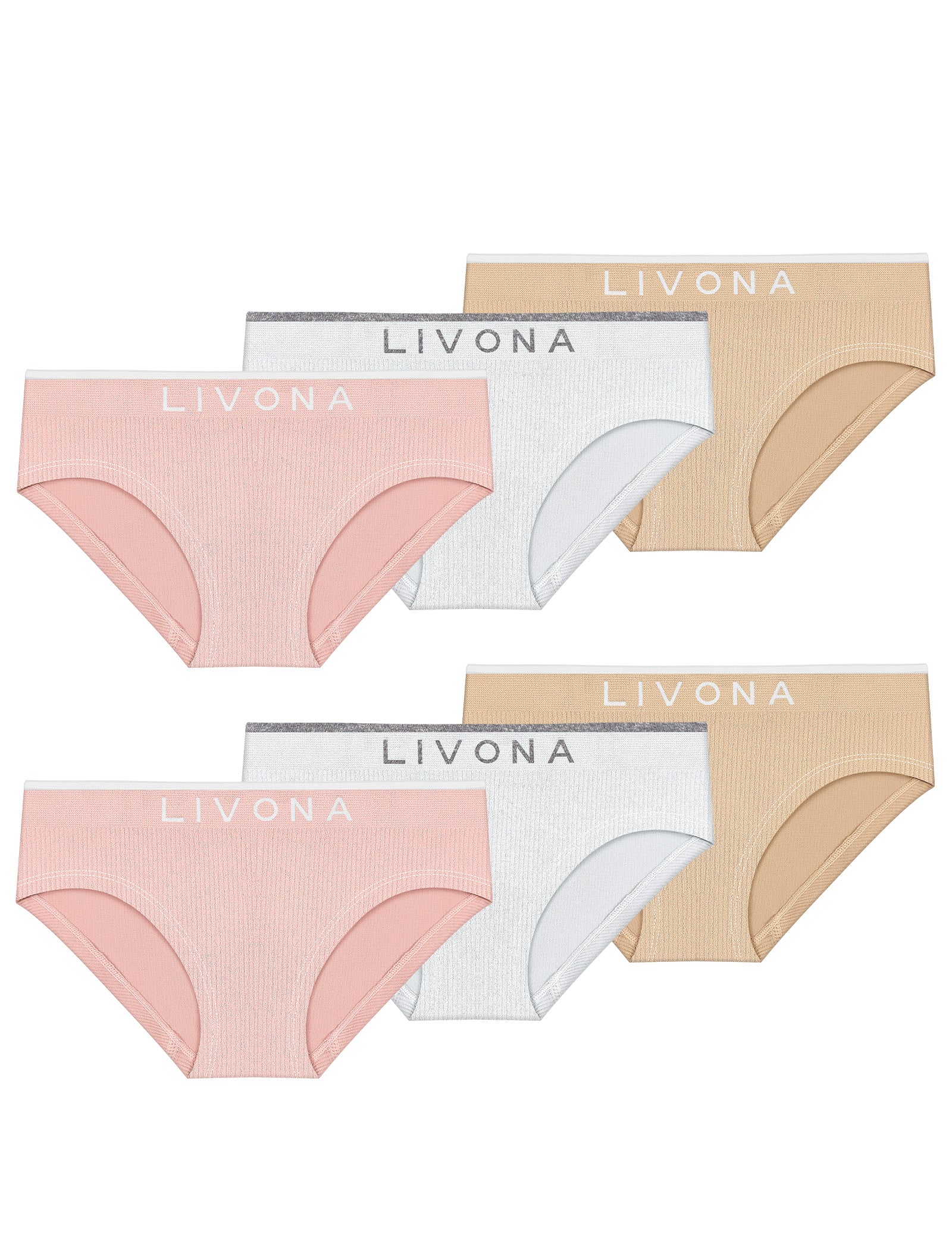 Livona Girls 6-Pack Ribbed Training Panties - Soft Sports Underwear for Teens