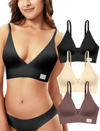 Livona 3 Pack Women's Seamless Sports Bra Vneck Wirefree with Removable Pads Everyday Soft Invisible Lounge Cami Bralette S-XXL