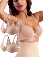 Leezywear Women's T-Shirt/Tank Top Bra - Full Coverage Laser Push Up with Back Lace Support Work Out Bra