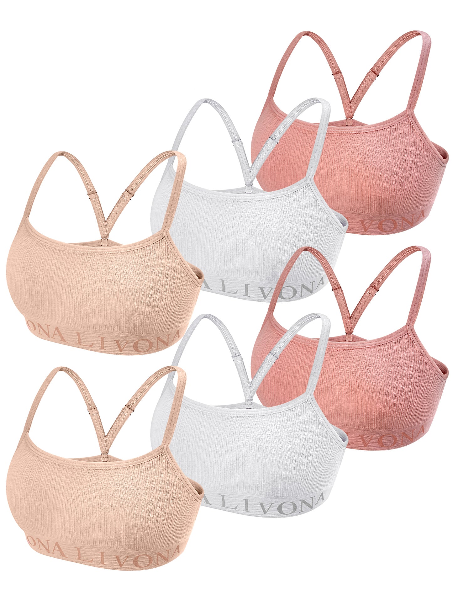 Livona 6-Pack Seamless Bralette Set - Soft Training Bras & Sports Bras for Teens, Comfortable Wire-Free Bras for Girls