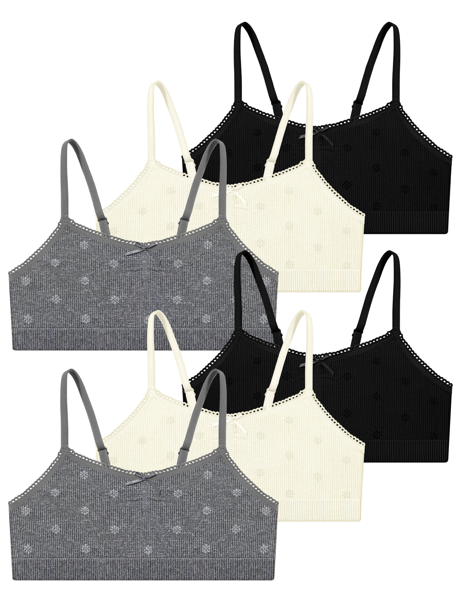 Livona 6 Pack Seamless Girls Bralette – Soft Ribbed & Jacquard Design, No Padding – Effortless Comfort & Style