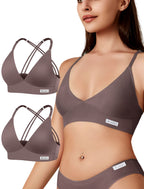 Women's Wireless Bras -2 Pack Seamless Sports Bra Bralettes Comfort Padded Workout Tops Crossback Cami Crop S-XXL
