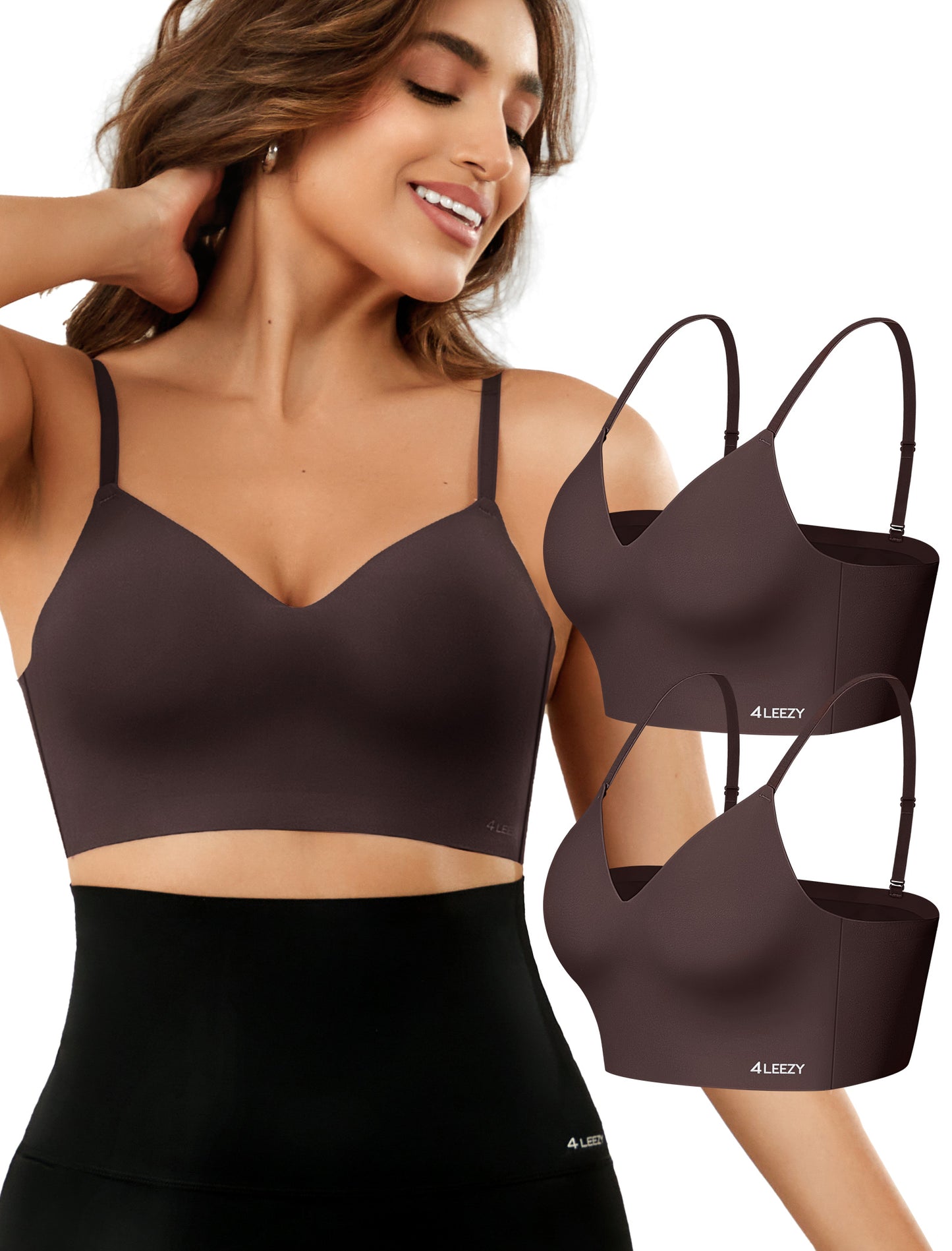 Women's Seamless Push Up Bra Longline Wireless Padded Bralettes with Support Lift Plunge T-Shirt/Tank Top Bras