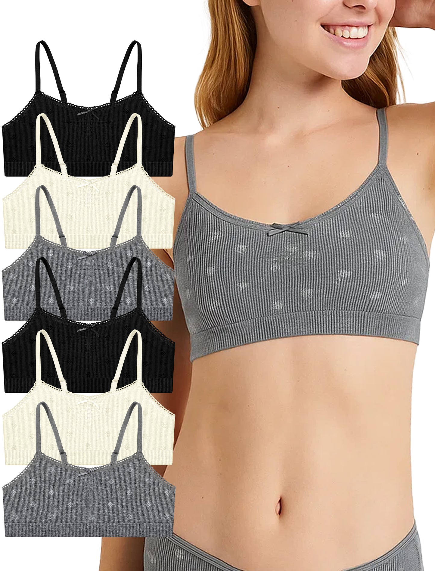 Livona 6 Pack Seamless Girls Bralette – Soft Ribbed & Jacquard Design, No Padding – Effortless Comfort & Style