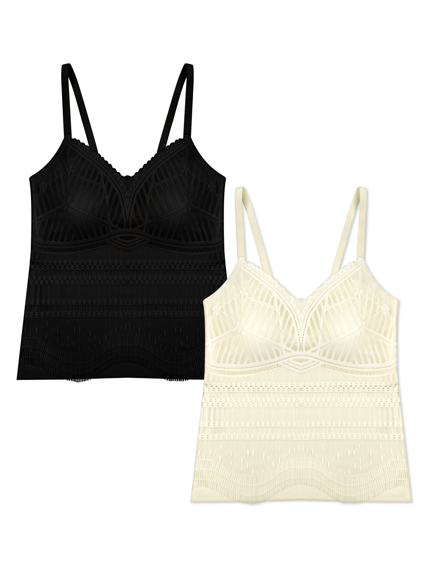 Livona Women's Lace Camisole with Built-in Bra, Wireless Comfort, Adjustable Spaghetti Straps – Soft Padded Tank Top