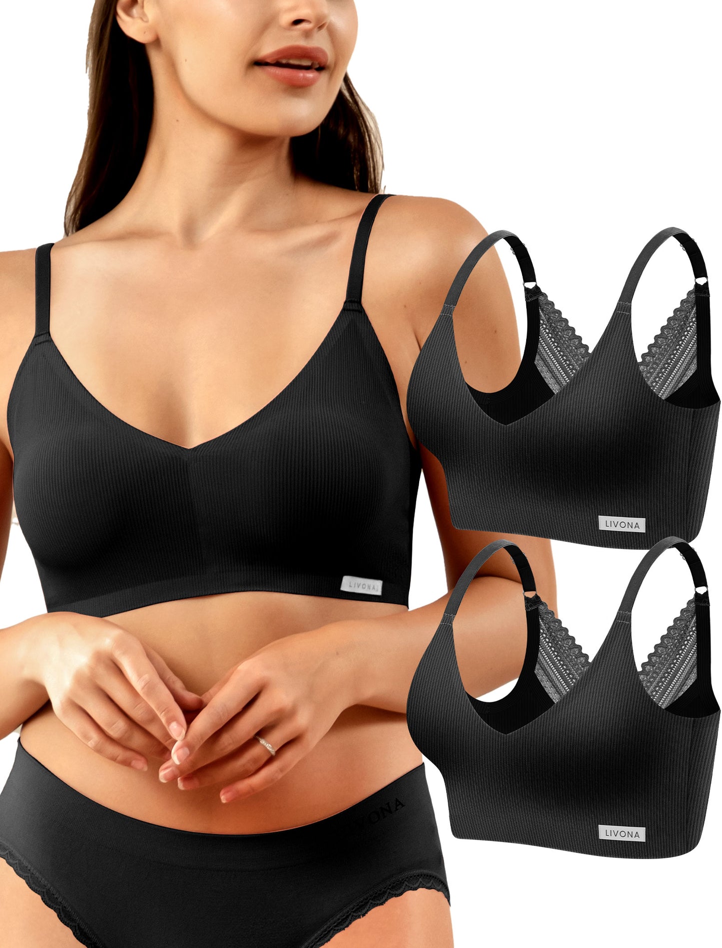 Livona Wireless Bras for Women - Comfort Bralettes with Support Adjustable Seamless Sports Bras Lace Cami Crop S-XXL