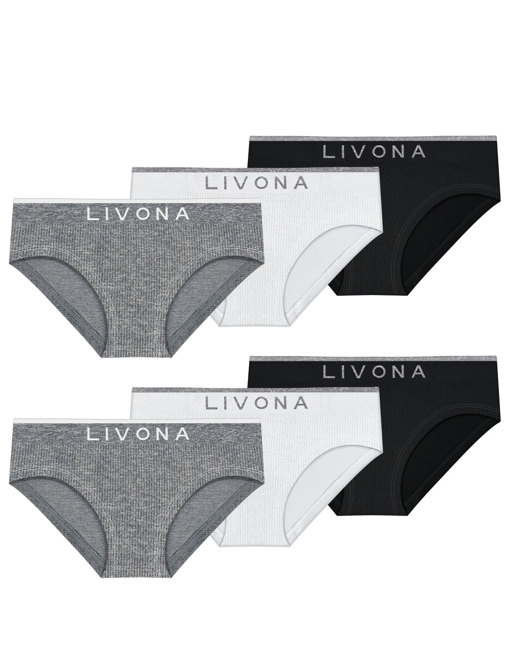 Livona Girls 6-Pack Ribbed Training Panties - Soft Sports Underwear for Teens