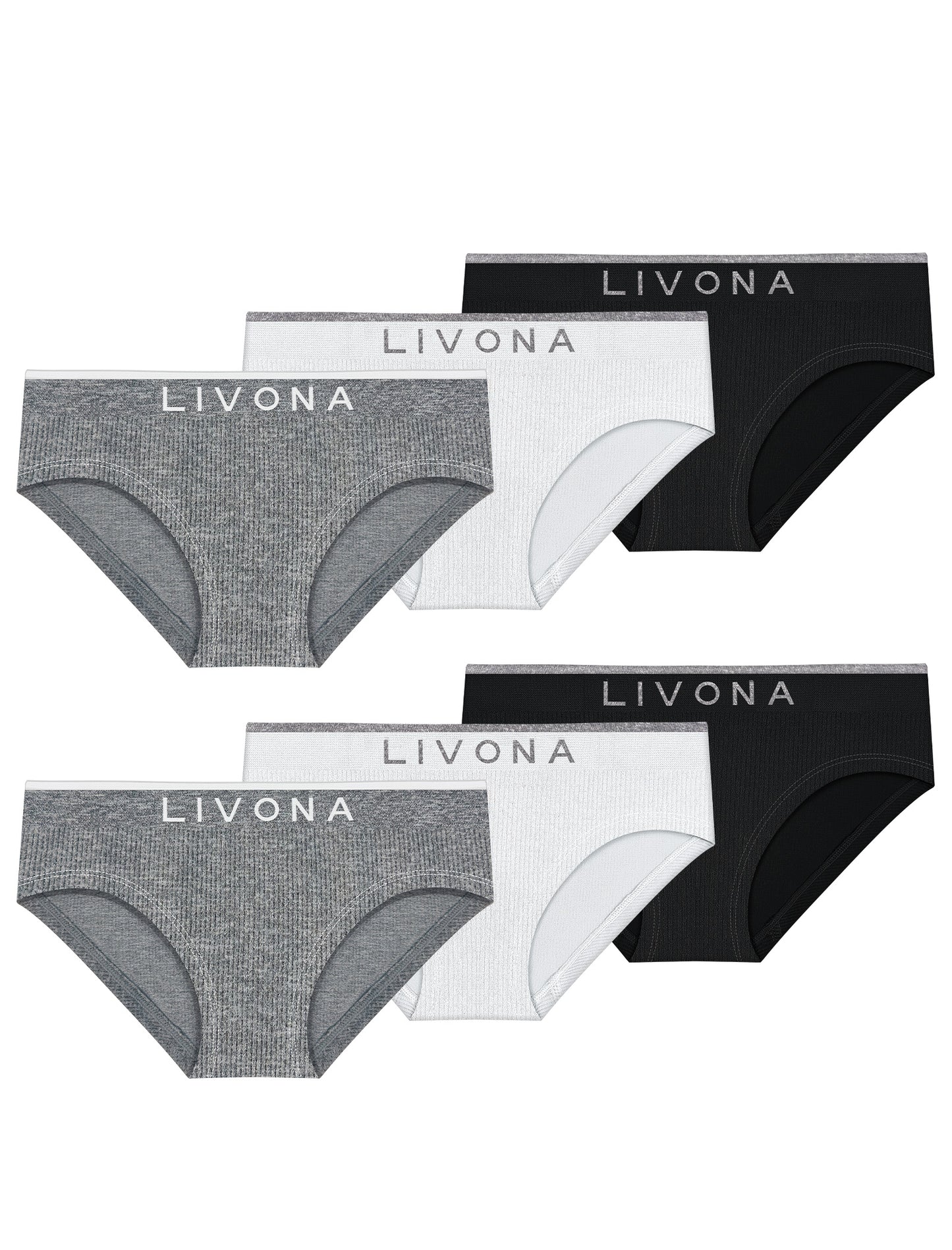 Livona Girls 6-Pack Ribbed Training Panties - Soft Sports Underwear for Teens