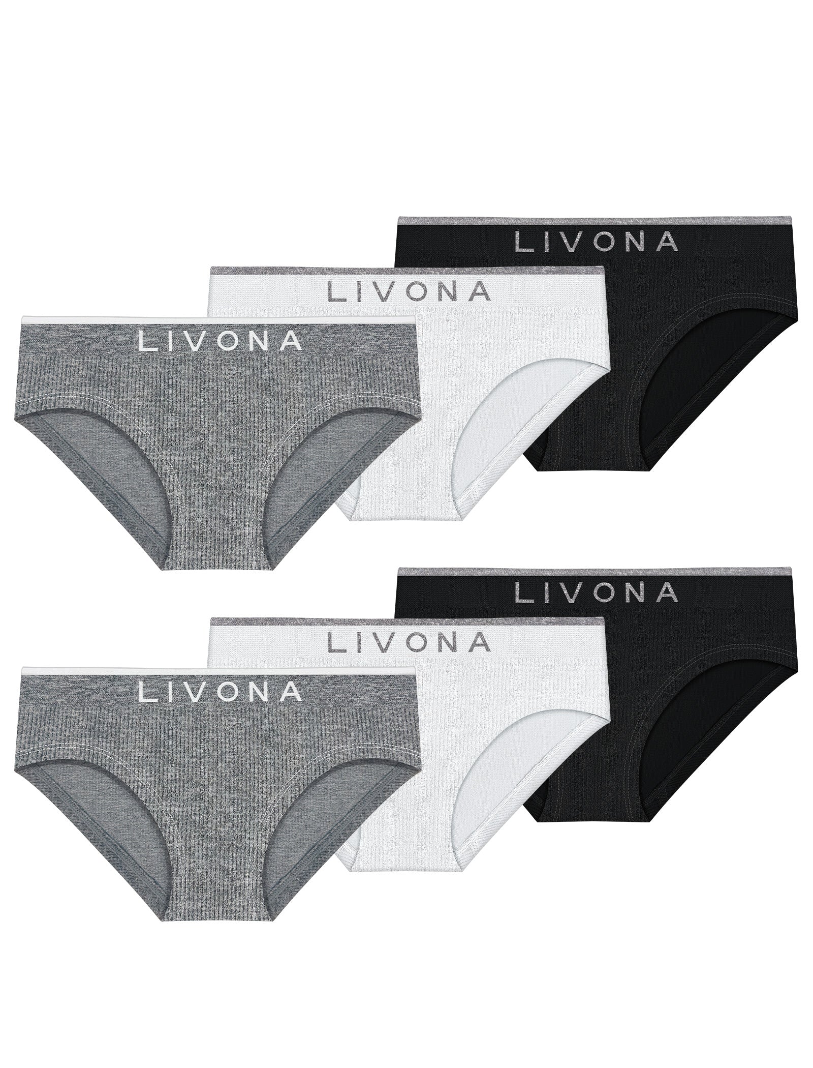 Livona Girls 6-Pack Ribbed Training Panties - Soft Sports Underwear for Teens