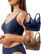 Livona Wireless Bras for Women - 2 Pack Comfort Bralettes with Support Adjustable Seamless Sports Bras Lace Cami Crop S-XXL