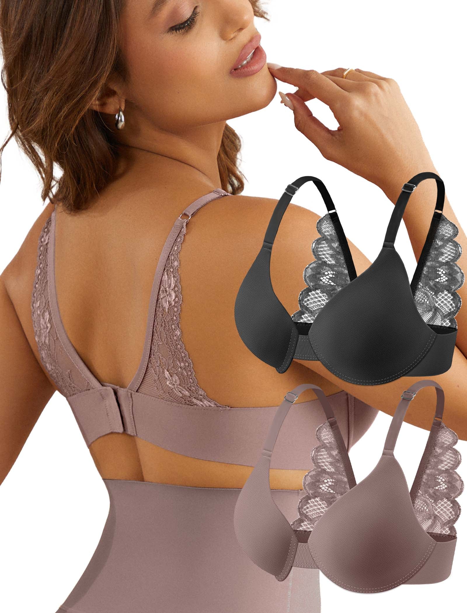 Leezywear Women's T-Shirt/Tank Top Bra - Full Coverage Laser Push Up with Back Lace Support Work Out Bra