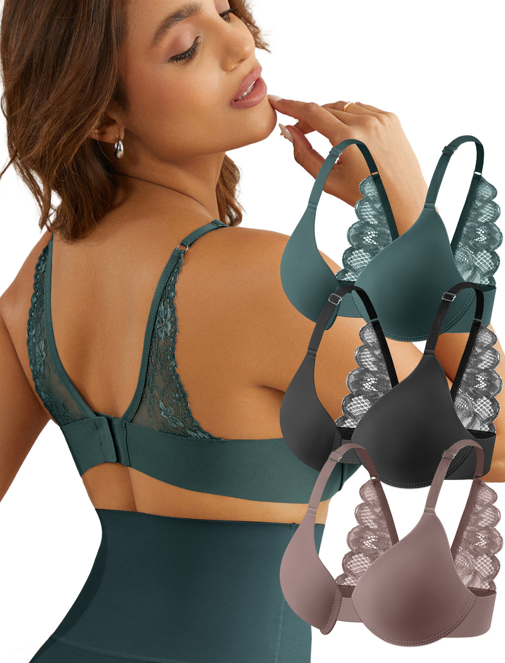 Leezywear Women's T-Shirt/Tank Top Bra - Full Coverage Laser Push Up with Back Lace Support Work Out Bra