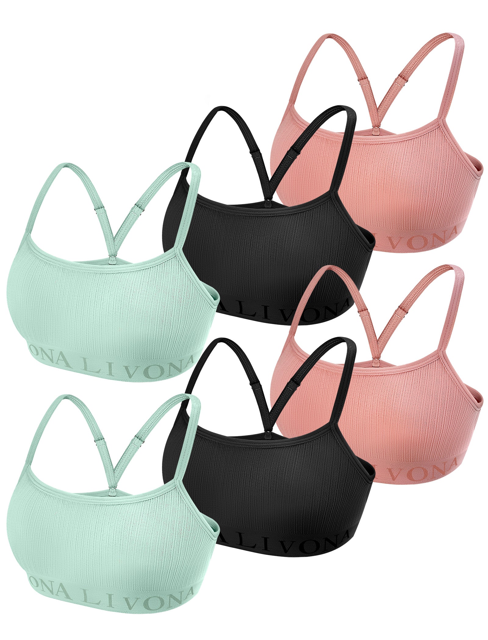Livona 6-Pack Seamless Bralette Set - Soft Training Bras & Sports Bras for Teens, Comfortable Wire-Free Bras for Girls