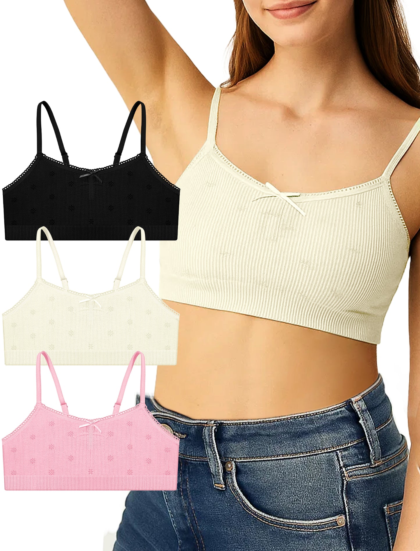 Livona Ultra-Comfy Seamless Bralette for Girls–Buttery Soft Ribbed & Jacquard,No Padding – Effortless Comfort & Style