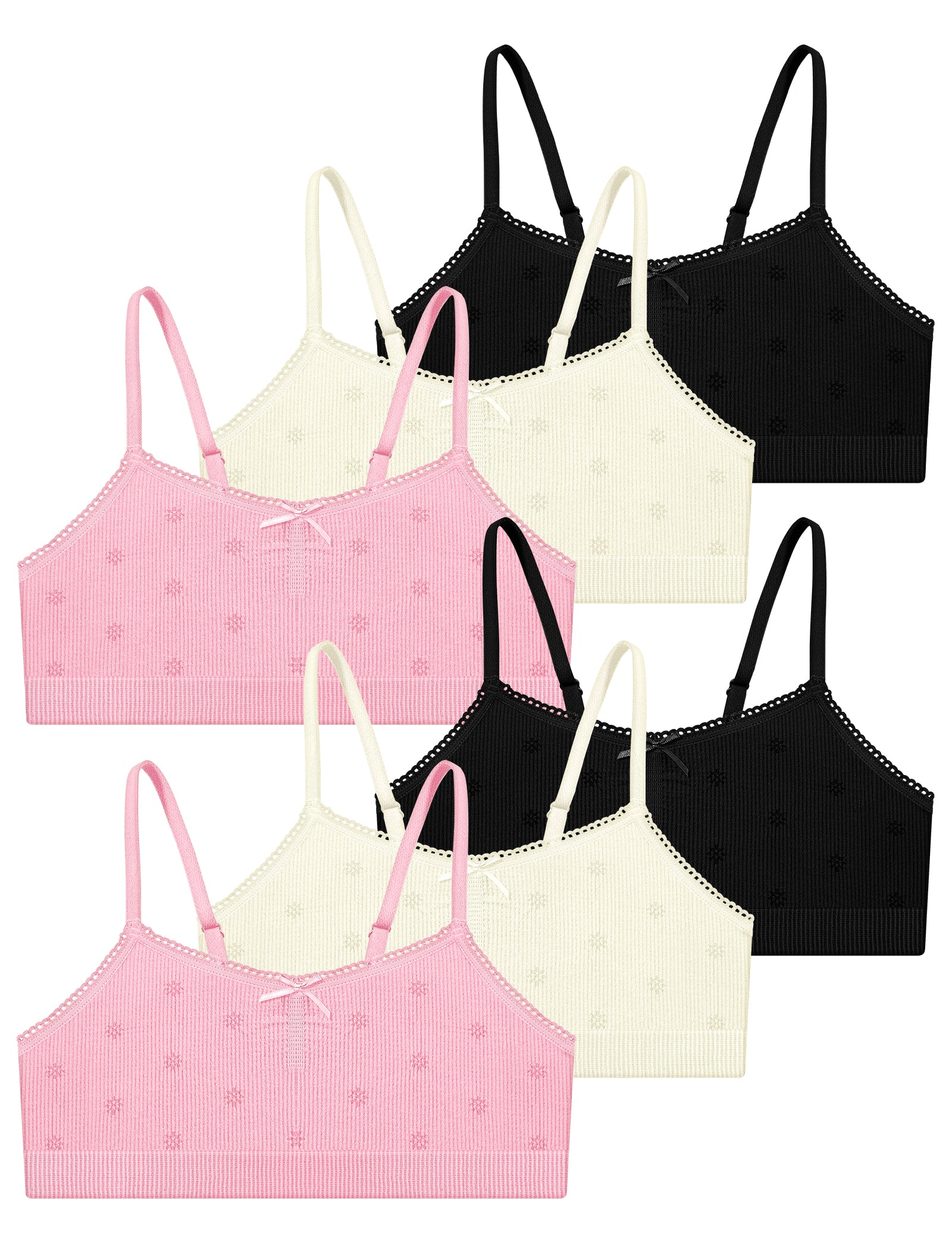 Livona 6 Pack Seamless Girls Bralette – Soft Ribbed & Jacquard Design, No Padding – Effortless Comfort & Style