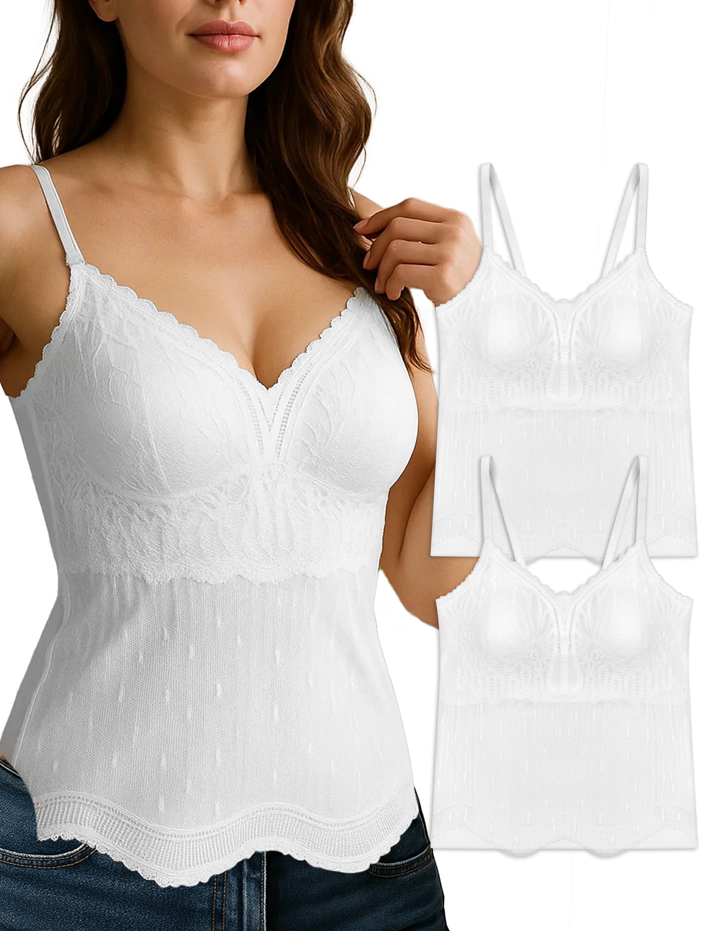 Livona Women's Lace Cami Top - Adjustable Spaghetti Straps Wireless Comfort Padded Tank for Sleep Lounge