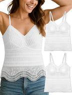 Livona Women's Lace Camisole with Built-in Bra, Wireless Comfort, Adjustable Spaghetti Straps – Soft Padded Tank Top