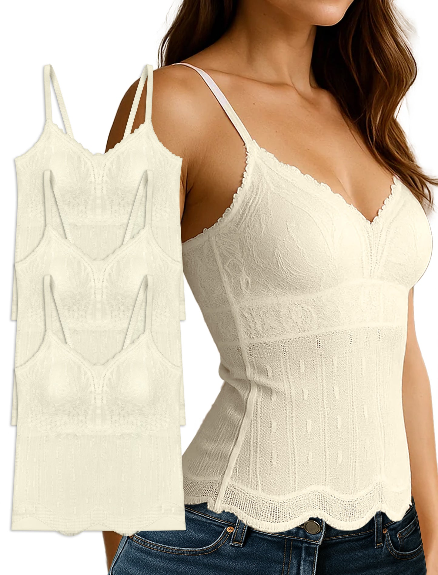 Livona Women's Lace Cami Top - Adjustable Spaghetti Straps Wireless Comfort Padded Tank for Sleep Lounge
