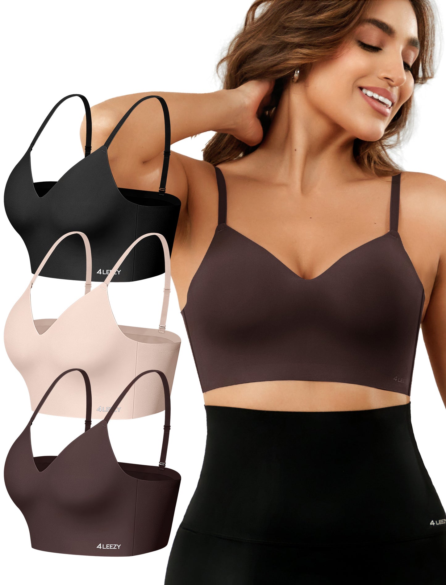 Women's Seamless Push Up Bra Longline Wireless Padded Bralettes with Support Lift Plunge T-Shirt/Tank Top Bras