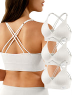 4Leezy Sports Bras for Women - 3 Pack Ribbed Wireless Soft Workout Tops Padded Bralettes Racerback Comfort Cami Crop S-XXL