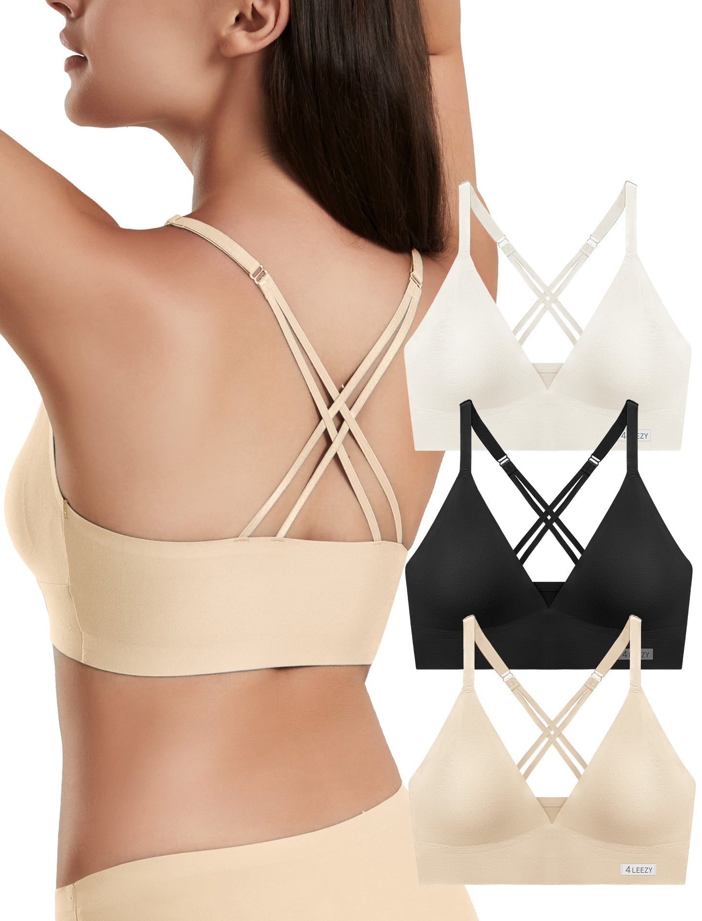 Women's Wireless Bras - Seamless Sports Bra Bralettes Comfort Padded Workout Tops Crossback Cami Crop S-XXL