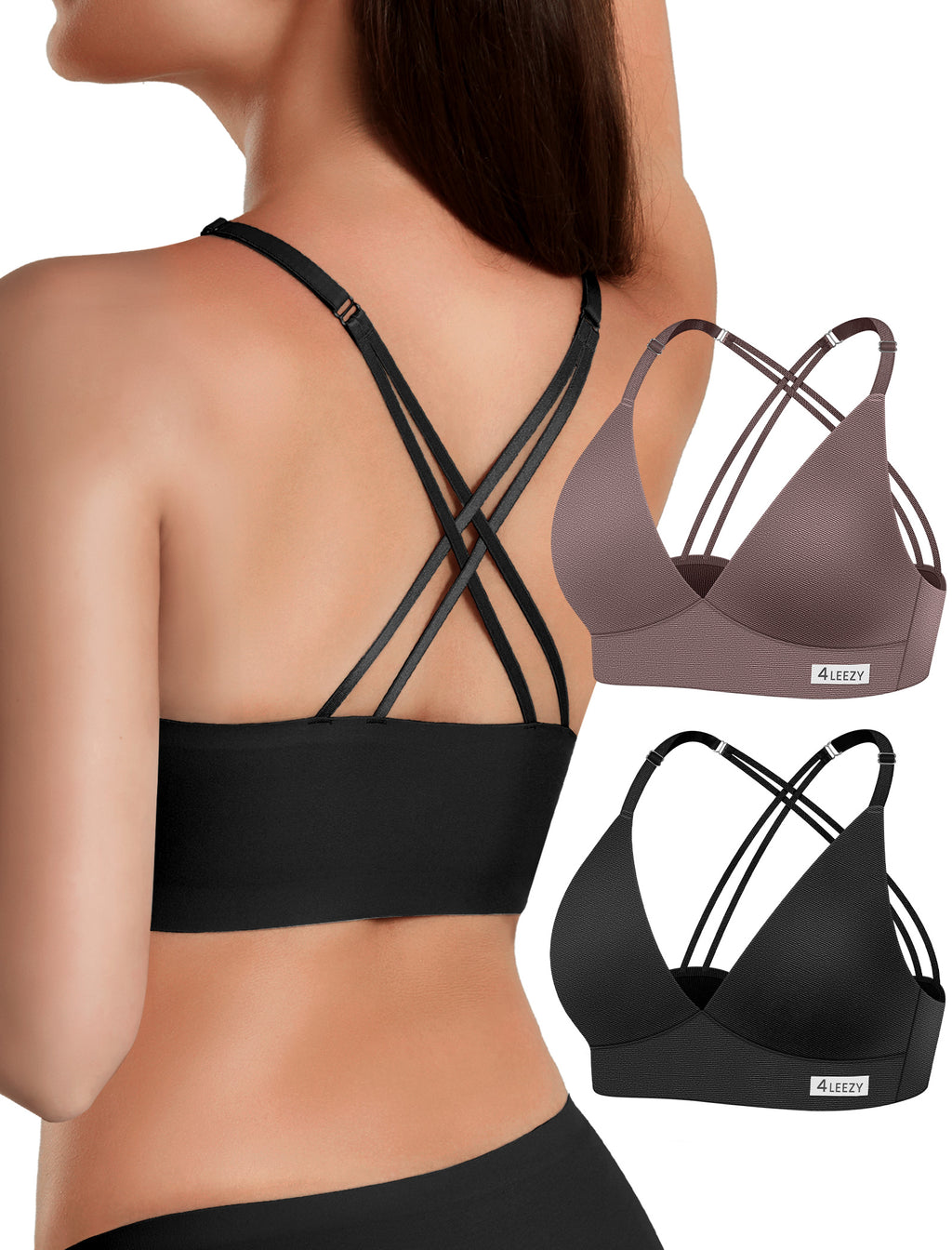 Women's Wireless Bras -2 Pack Seamless Sports Bra Bralettes Comfort Padded Workout Tops Crossback Cami Crop S-XXL