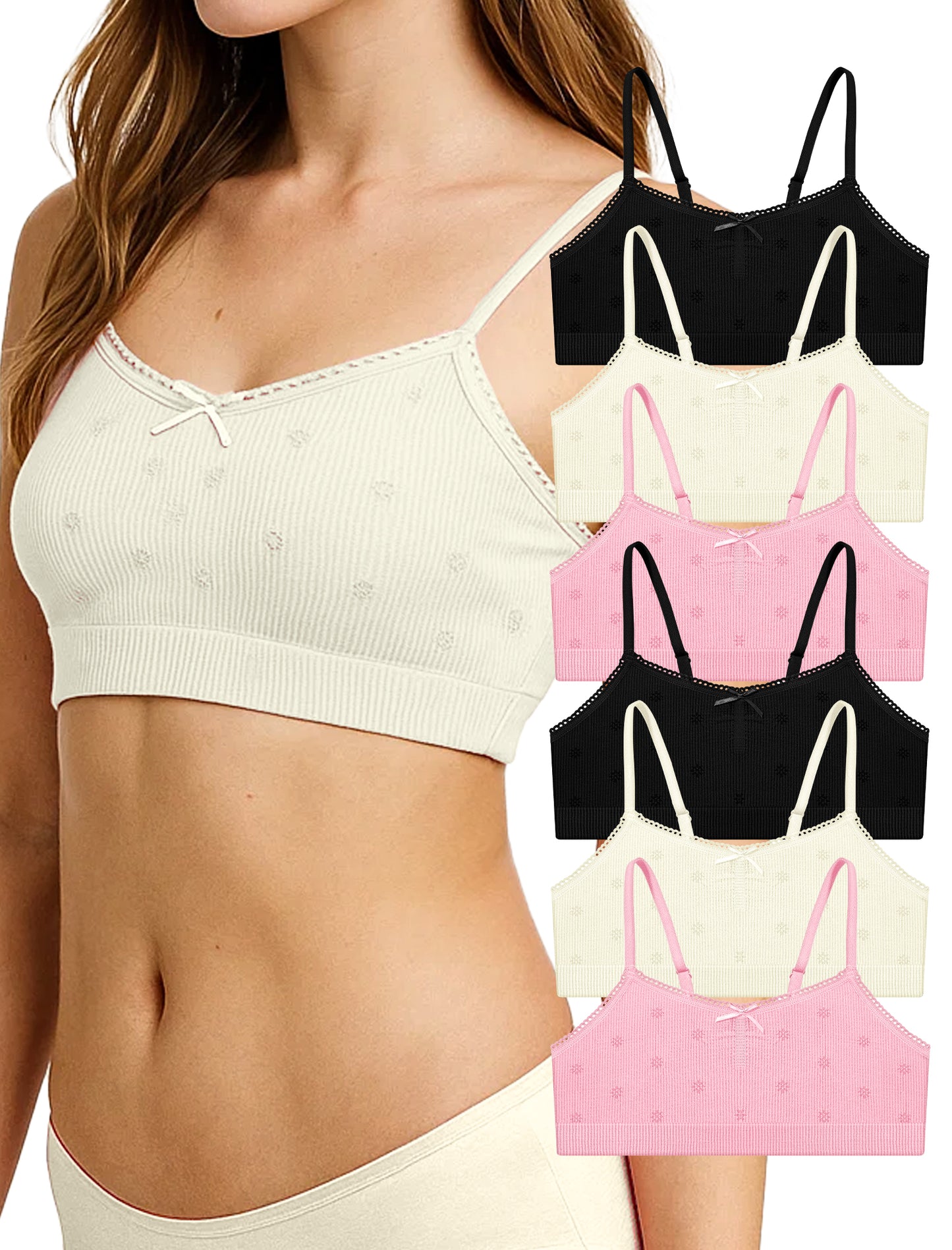 Livona 6 Pack Seamless Girls Bralette – Soft Ribbed & Jacquard Design, No Padding – Effortless Comfort & Style