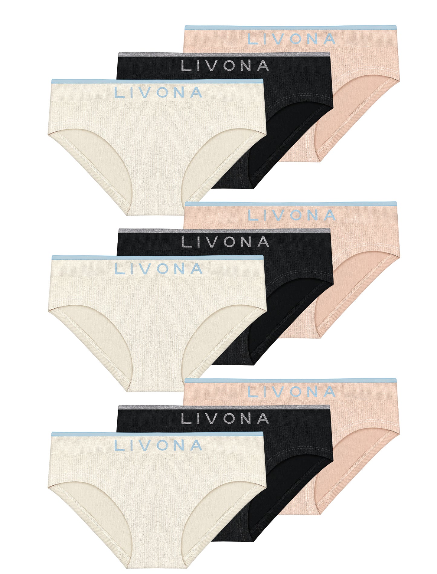 Livona Girls 9-Pack Ribbed Training Panties - Soft Sports Underwear for Teens