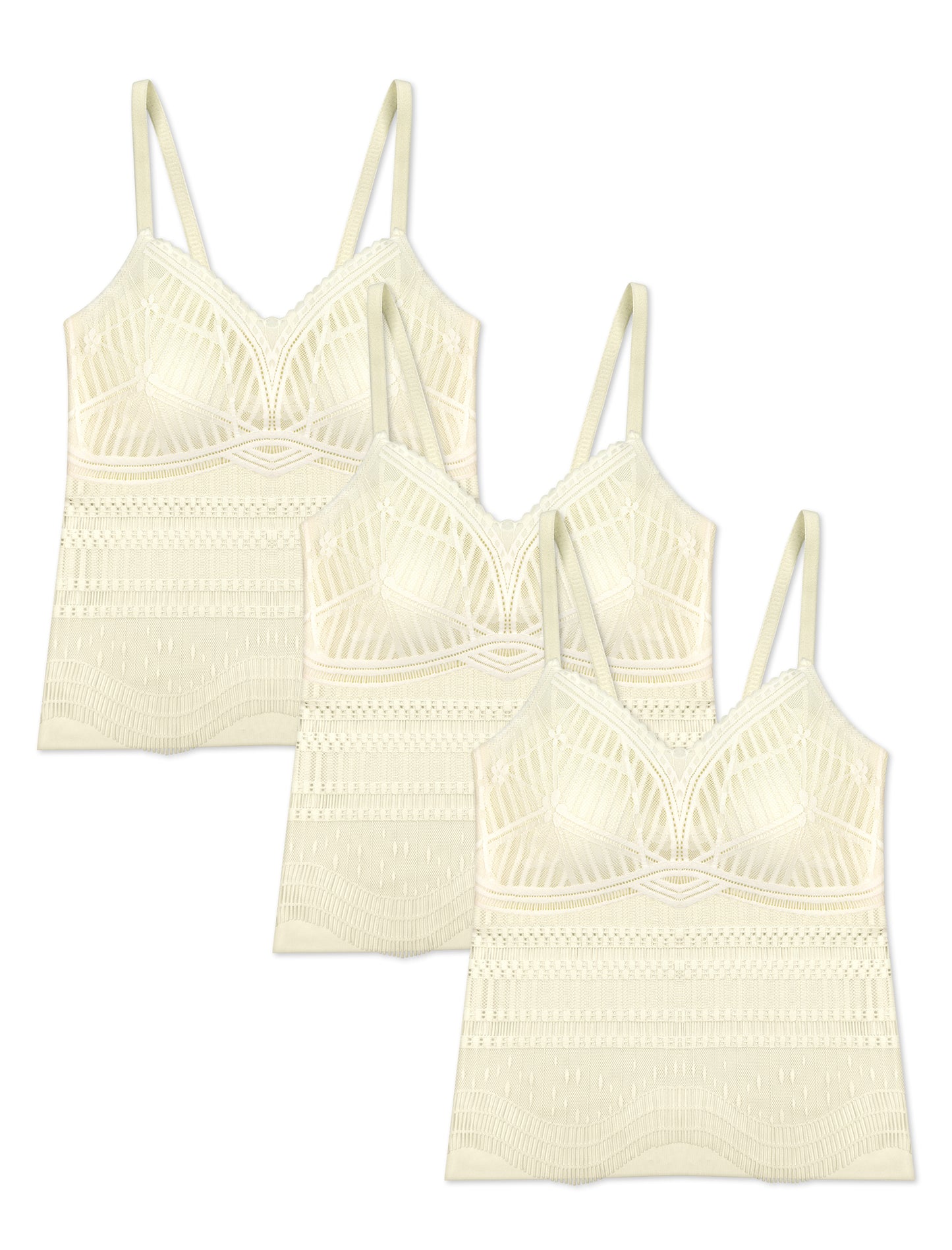 Livona Women's Lace Camisole with Built-in Bra, Wireless Comfort, Adjustable Spaghetti Straps – Soft Padded Tank Top