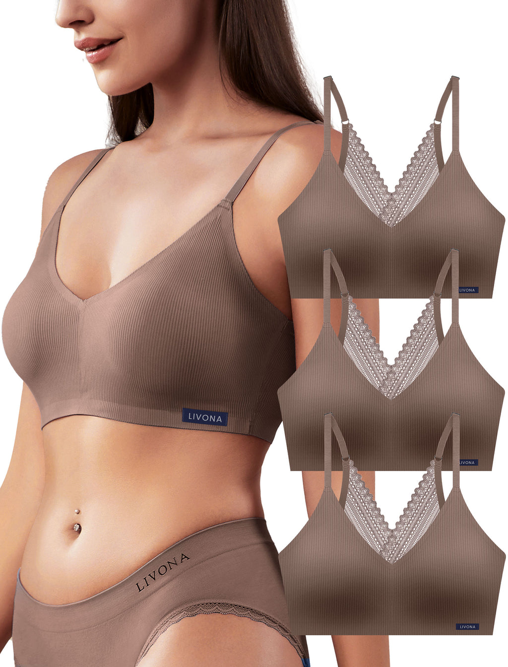 Livona Lace Bralette for Women - Comfort Sports Bra Wireless Padded Bralette with Support Workout Tops Cami Crop S-XXL