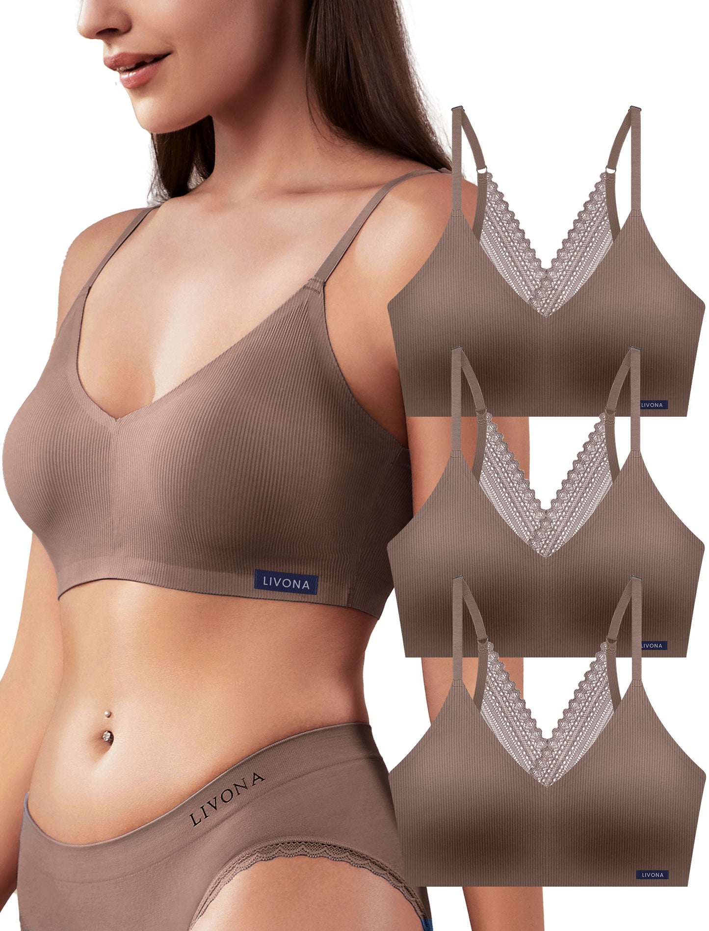 Livona Lace Bralette for Women - Comfort Sports Bra Wireless Padded Bralette with Support Workout Tops Cami Crop S-XXL