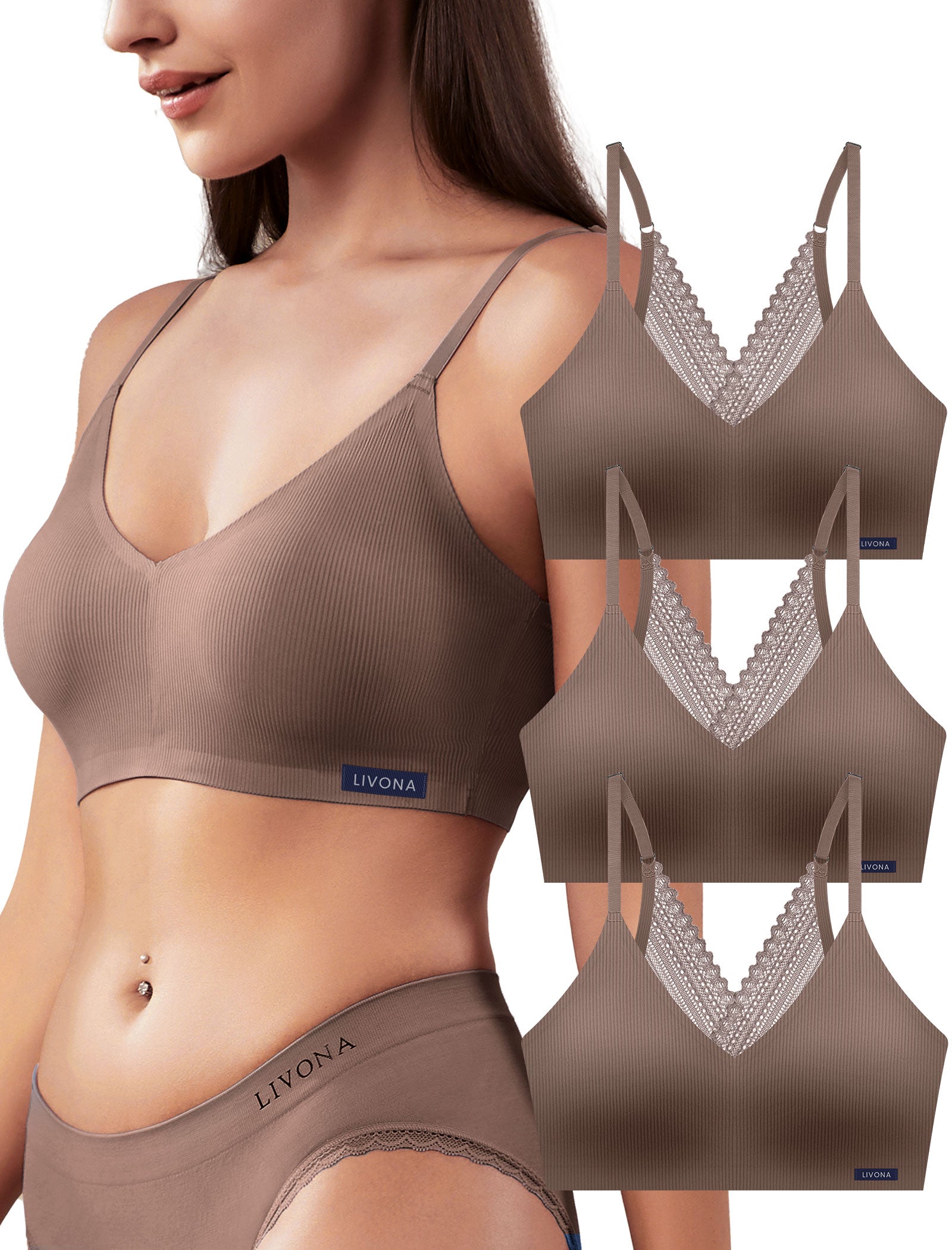 Livona Lace Bralette for Women - Comfort Sports Bra Wireless Padded Bralette with Support Workout Tops Cami Crop S-XXL