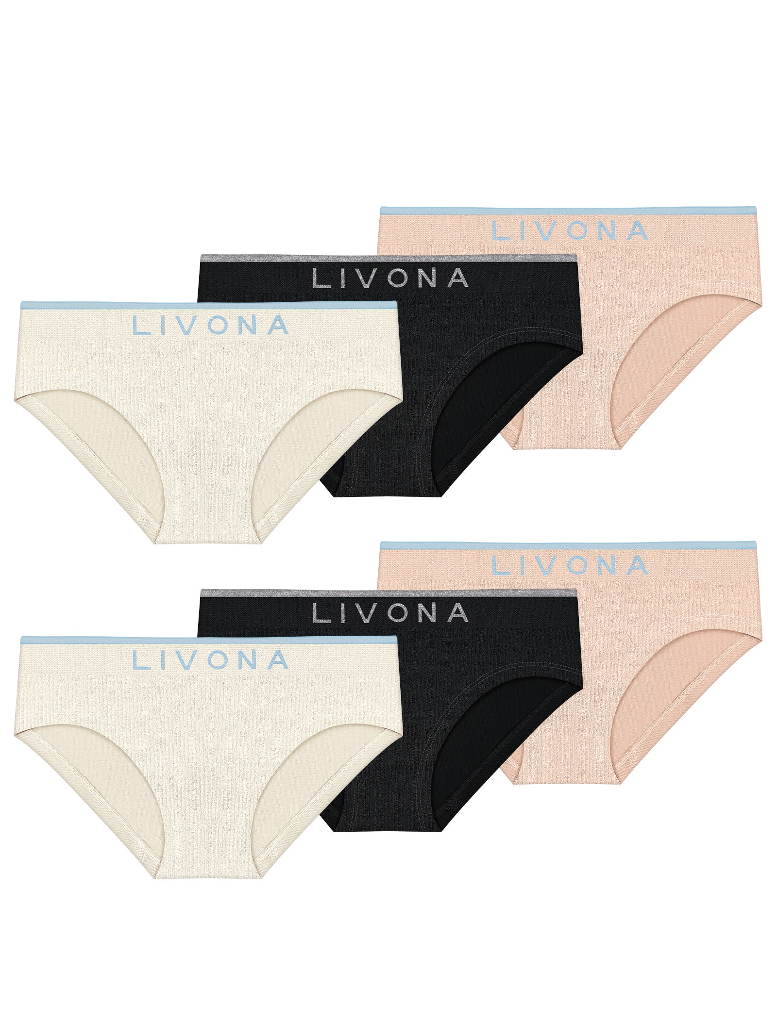 Livona Girls 6-Pack Ribbed Training Panties - Soft Sports Underwear for Teens