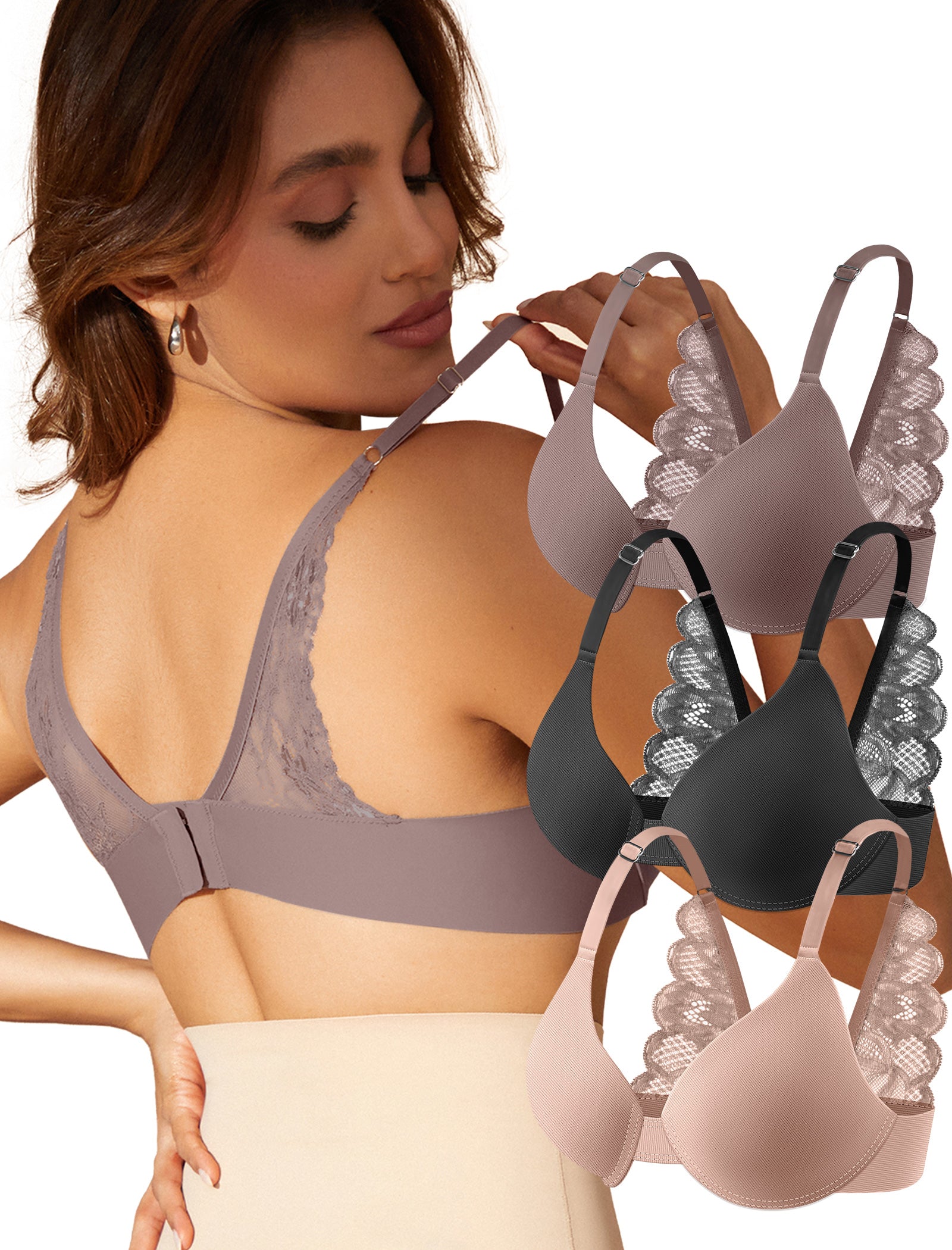 Leezywear Women's T-Shirt/Tank Top Bra - Full Coverage Laser Push Up with Back Lace Support Work Out Bra