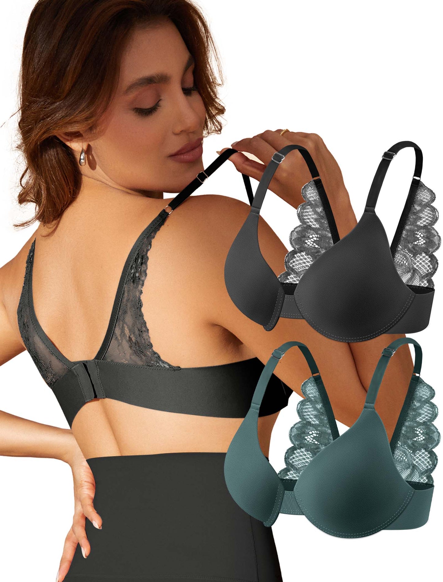 Leezywear Women's T-Shirt/Tank Top Bra - Full Coverage Laser Push Up with Back Lace Support Work Out Bra