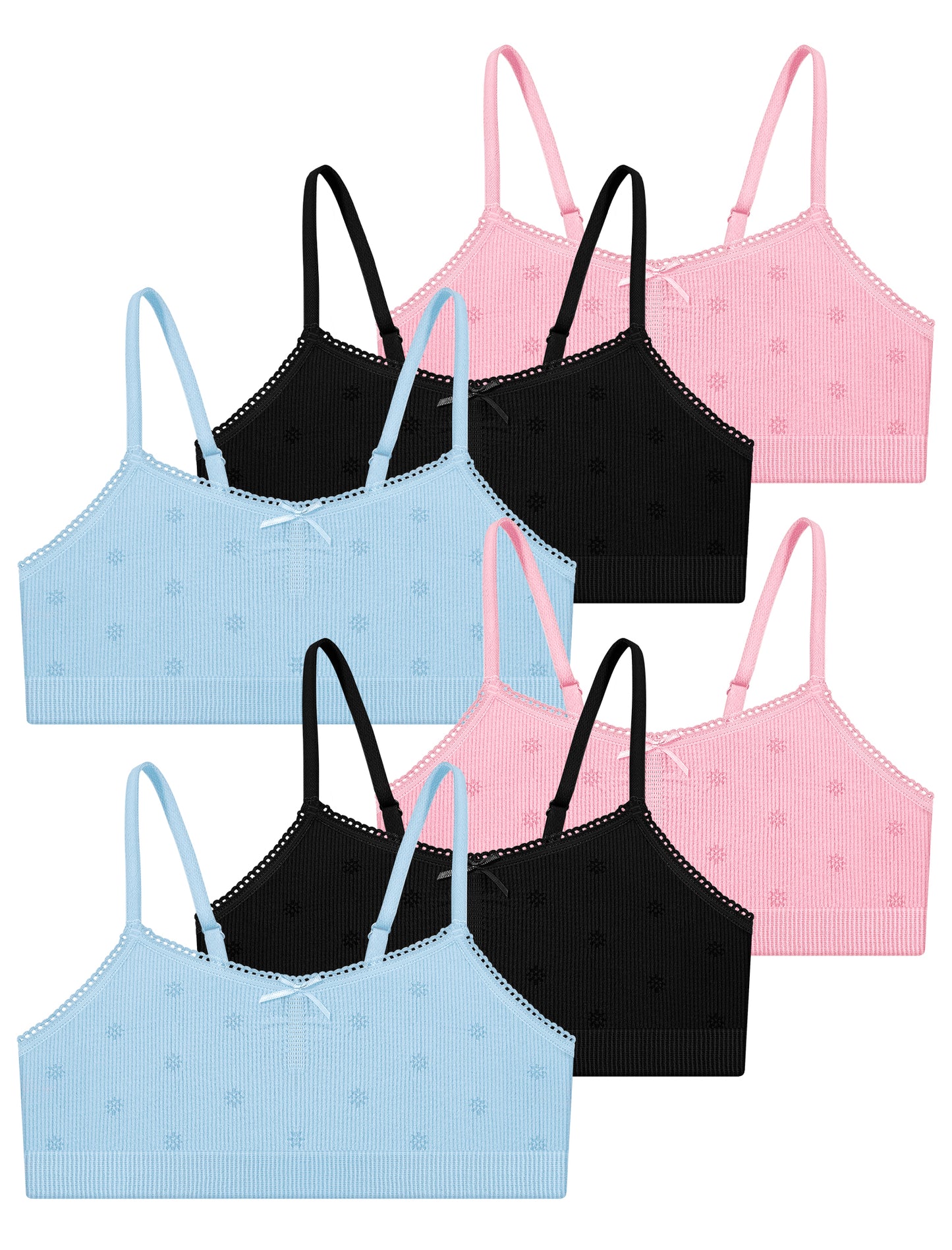 Livona 6 Pack Seamless Girls Bralette – Soft Ribbed & Jacquard Design, No Padding – Effortless Comfort & Style
