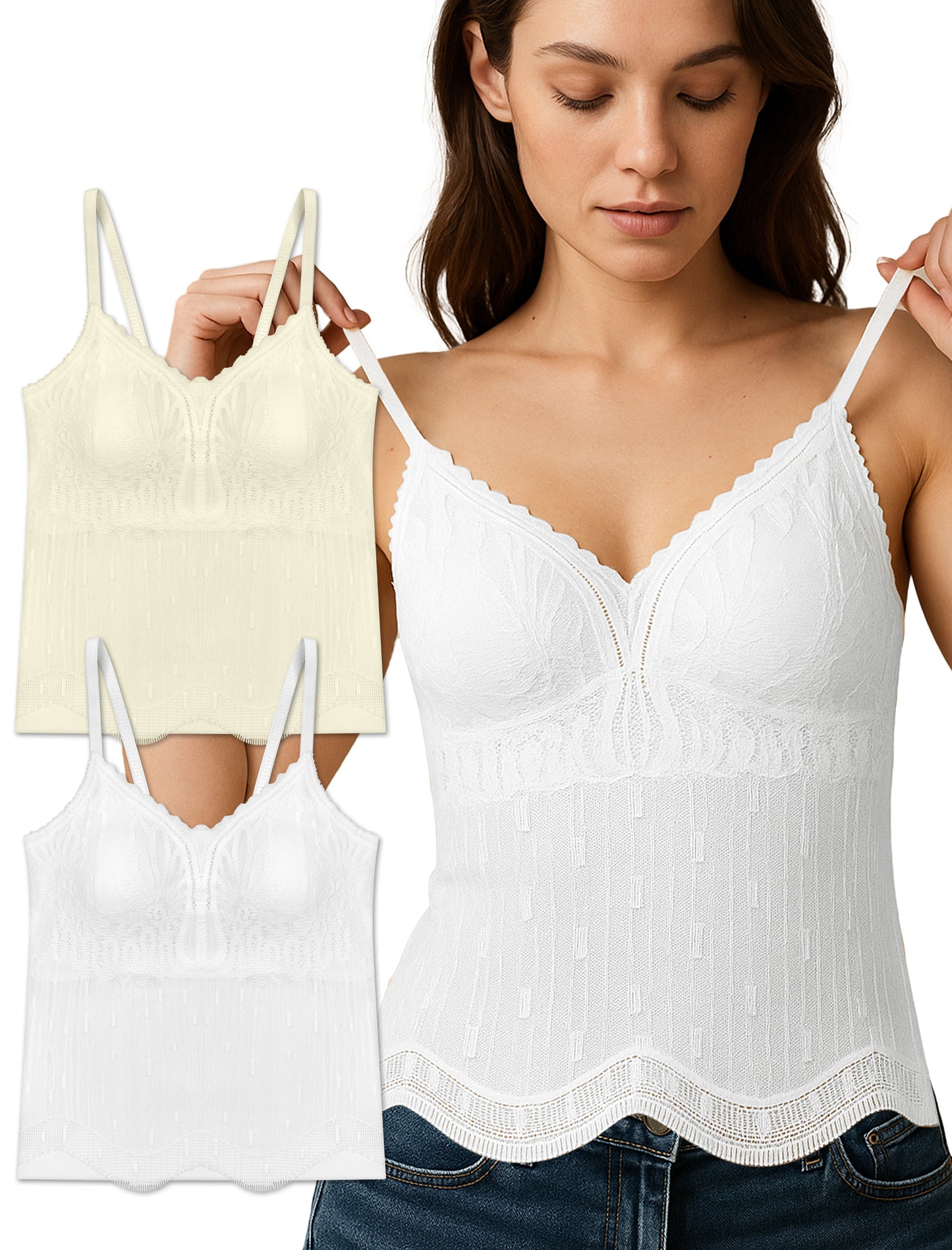 Livona Women's Lace Cami Top - Adjustable Spaghetti Straps Wireless Comfort Padded Tank for Sleep Lounge