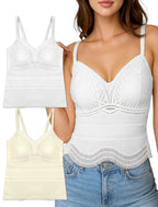 Livona Women's Lace Camisole with Built-in Bra, Wireless Comfort, Adjustable Spaghetti Straps – Soft Padded Tank Top