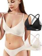 Women's Wireless Bras -2 Pack Seamless Sports Bra Bralettes Comfort Padded Workout Tops Crossback Cami Crop S-XXL