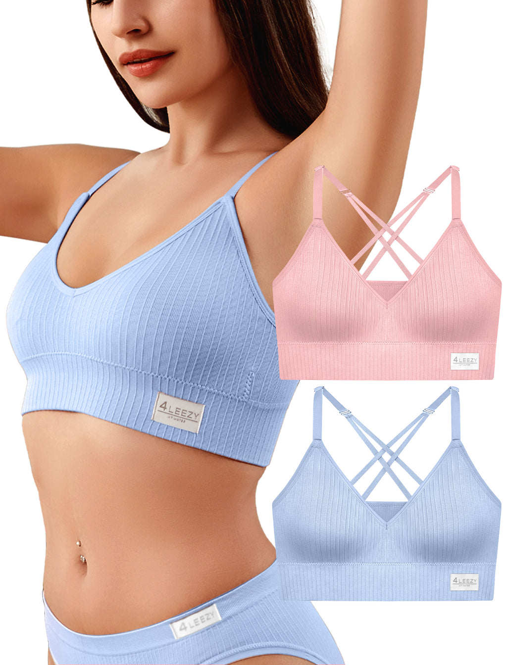 4Leezy Sports Bra for Women- Seamless Wireless Soft Bralette with Comfortable Padded and Nice Racerback Workout Tops Cami Crop Tank S-XXL