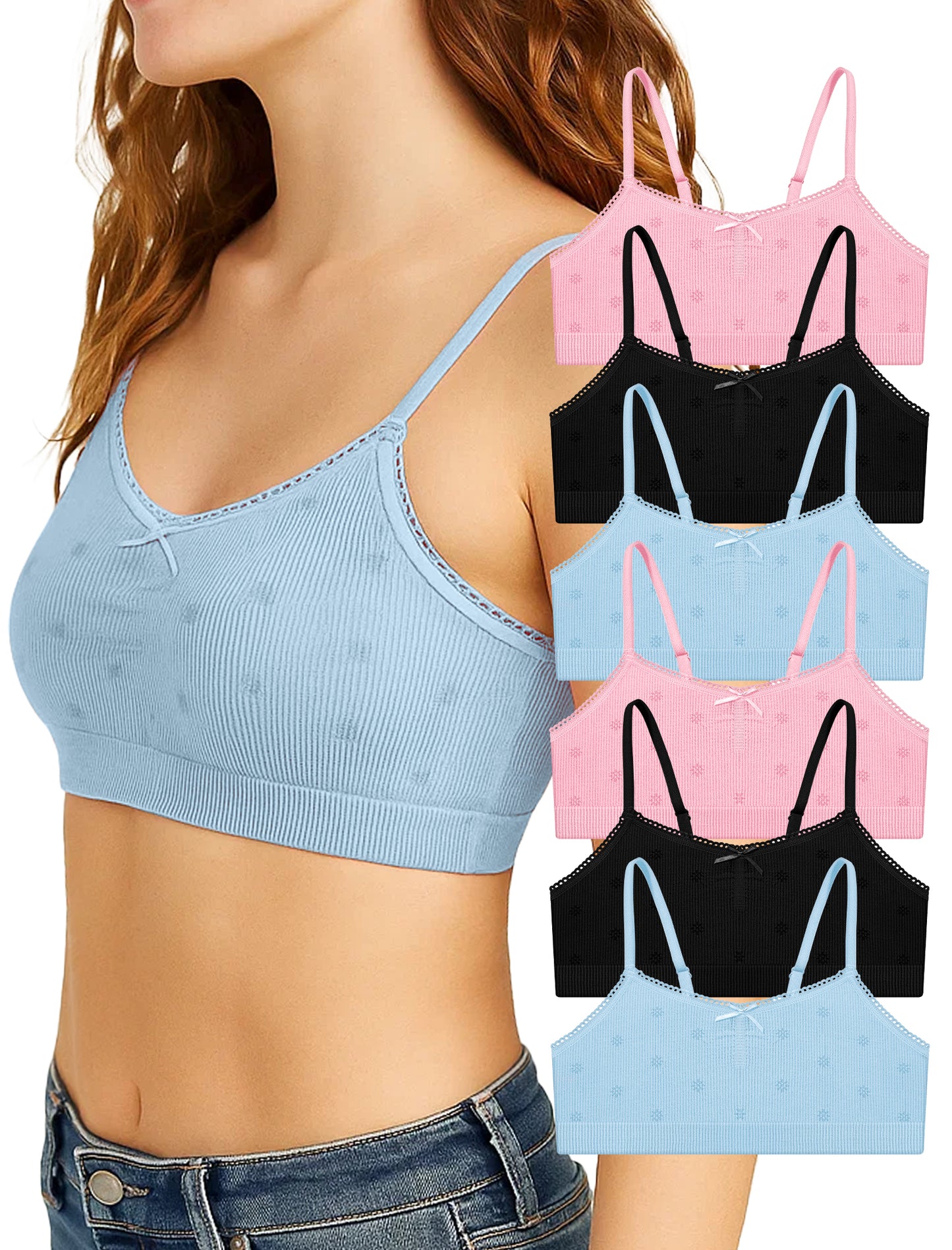 Livona 6 Pack Seamless Girls Bralette – Soft Ribbed & Jacquard Design, No Padding – Effortless Comfort & Style