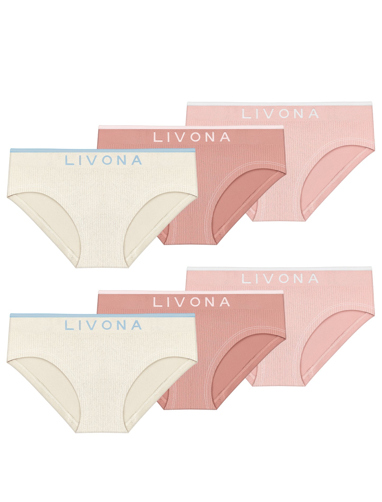 Livona Girls 6-Pack Ribbed Training Panties - Soft Sports Underwear for Teens
