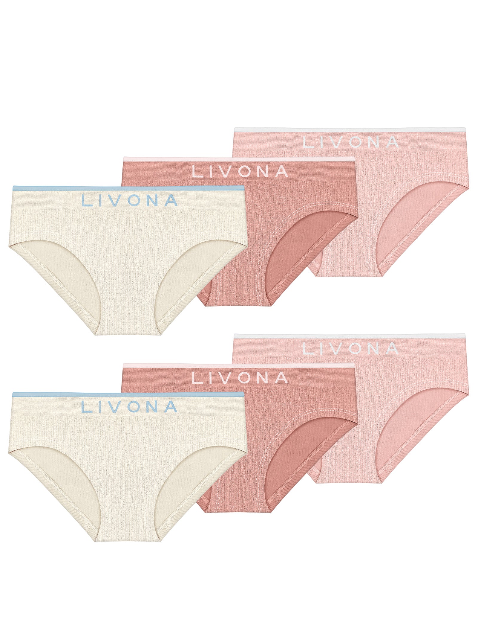 Livona Girls 6-Pack Ribbed Training Panties - Soft Sports Underwear for Teens
