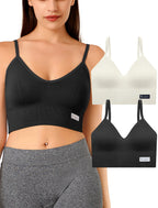 4Leezy 2 Pack Sports Bras for Women- Wireless Soft Workout Tops, Padded Seamless Fitness Bralettes, Adjustable Comfort Crop Cami Tank S-XXL