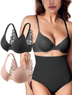 Leezywear Women's T-Shirt/Tank Top Bra - Full Coverage Laser Push Up with Back Lace Support Work Out Bra