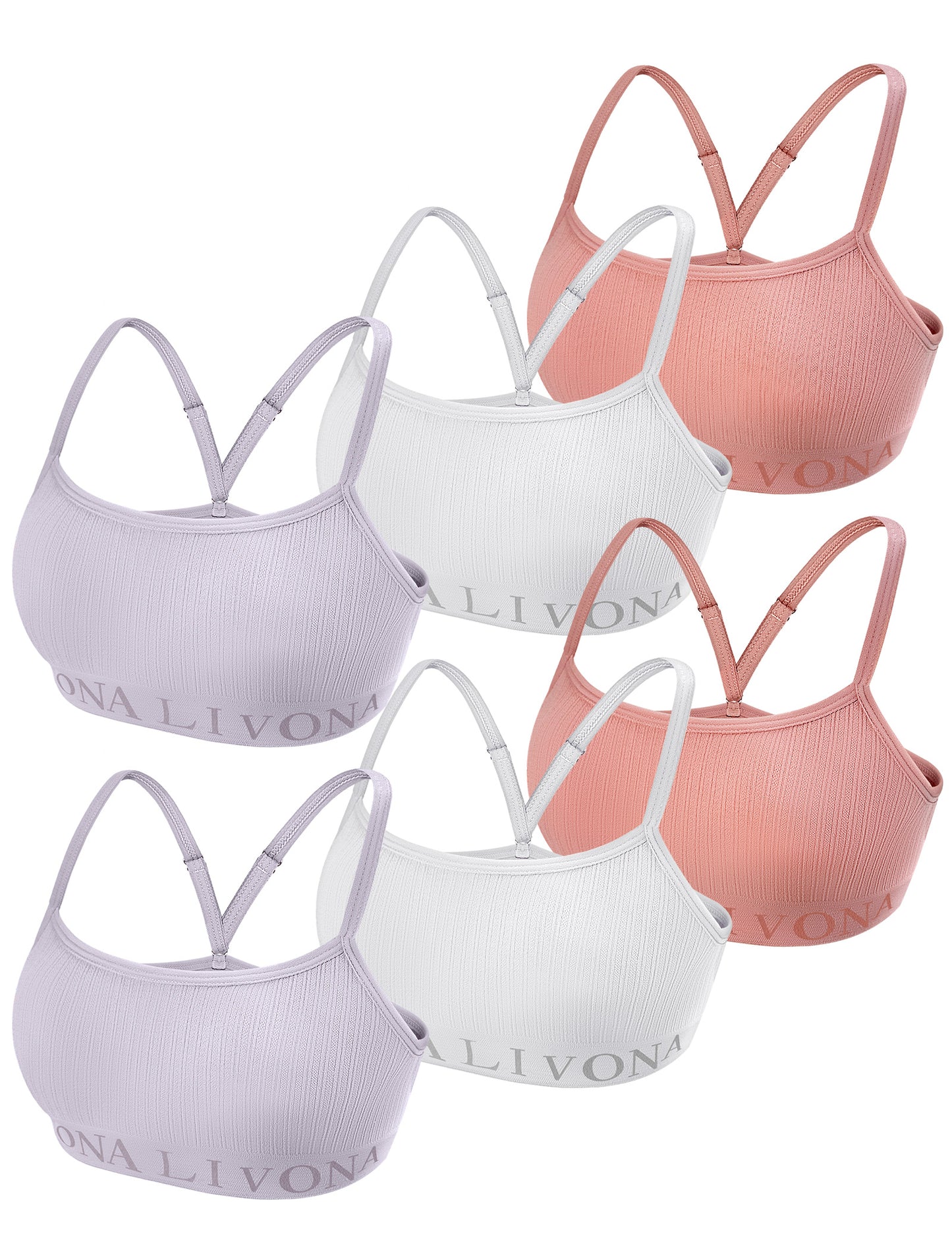 Livona 6-Pack Seamless Bralette Set - Soft Training Bras & Sports Bras for Teens, Comfortable Wire-Free Bras for Girls