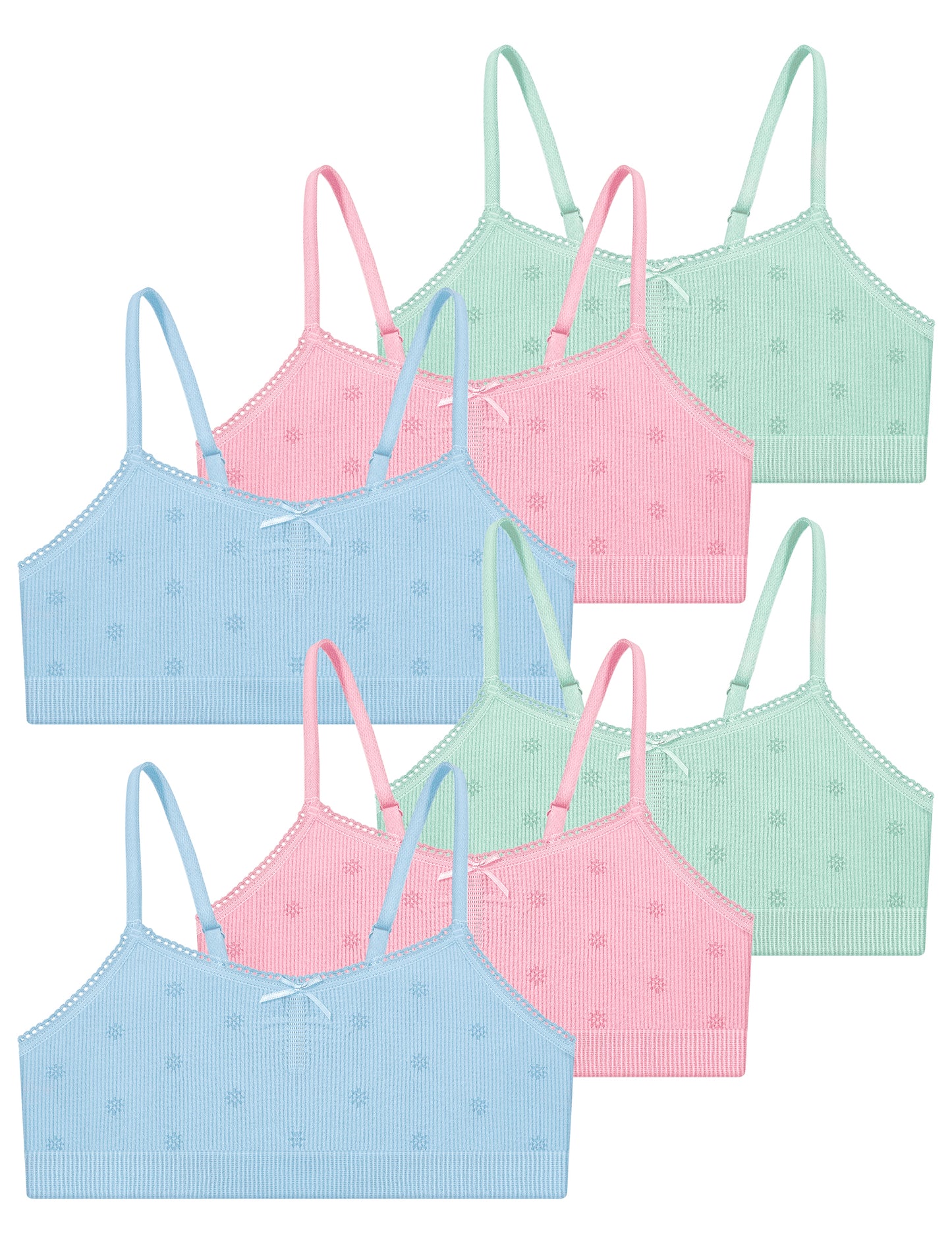 Livona 6 Pack Seamless Girls Bralette – Soft Ribbed & Jacquard Design, No Padding – Effortless Comfort & Style